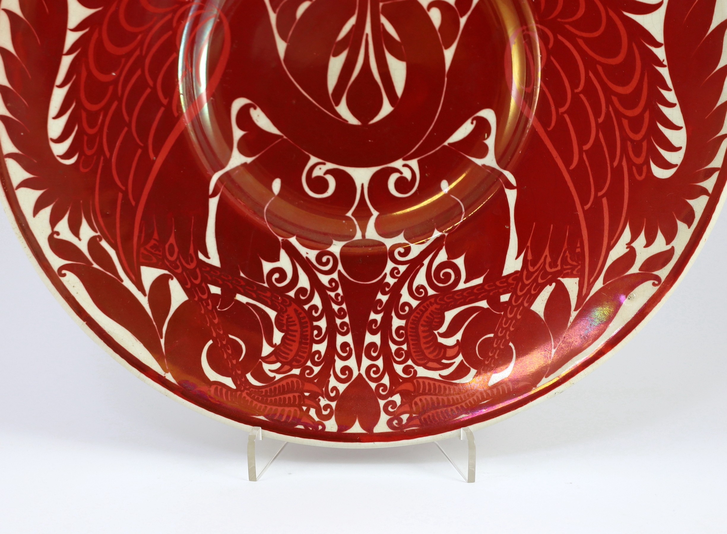 A rare William de Morgan ruby lustre dish, c.1880, 31.2cm diameter